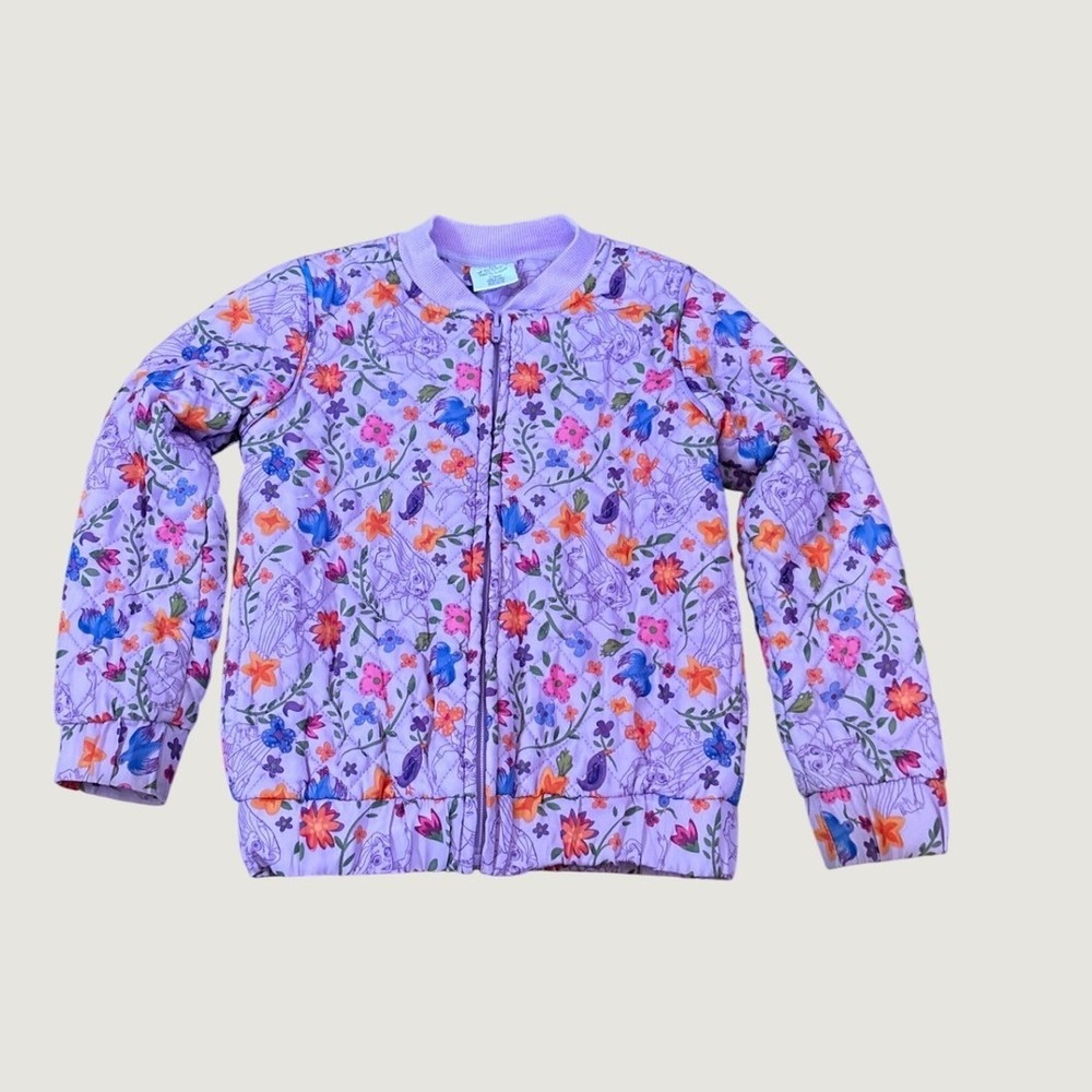 Disney Collection Bomber Jacket Girls Purple Floral Rapunzel SIZE 5/6